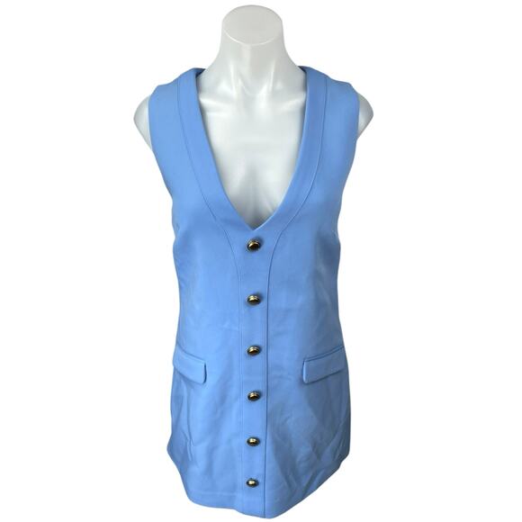 NEW Meshki Florentina Blue Sleeveless V-Neck Button Down Mini Tank Dress Sz XXS - Picture 1 of 6